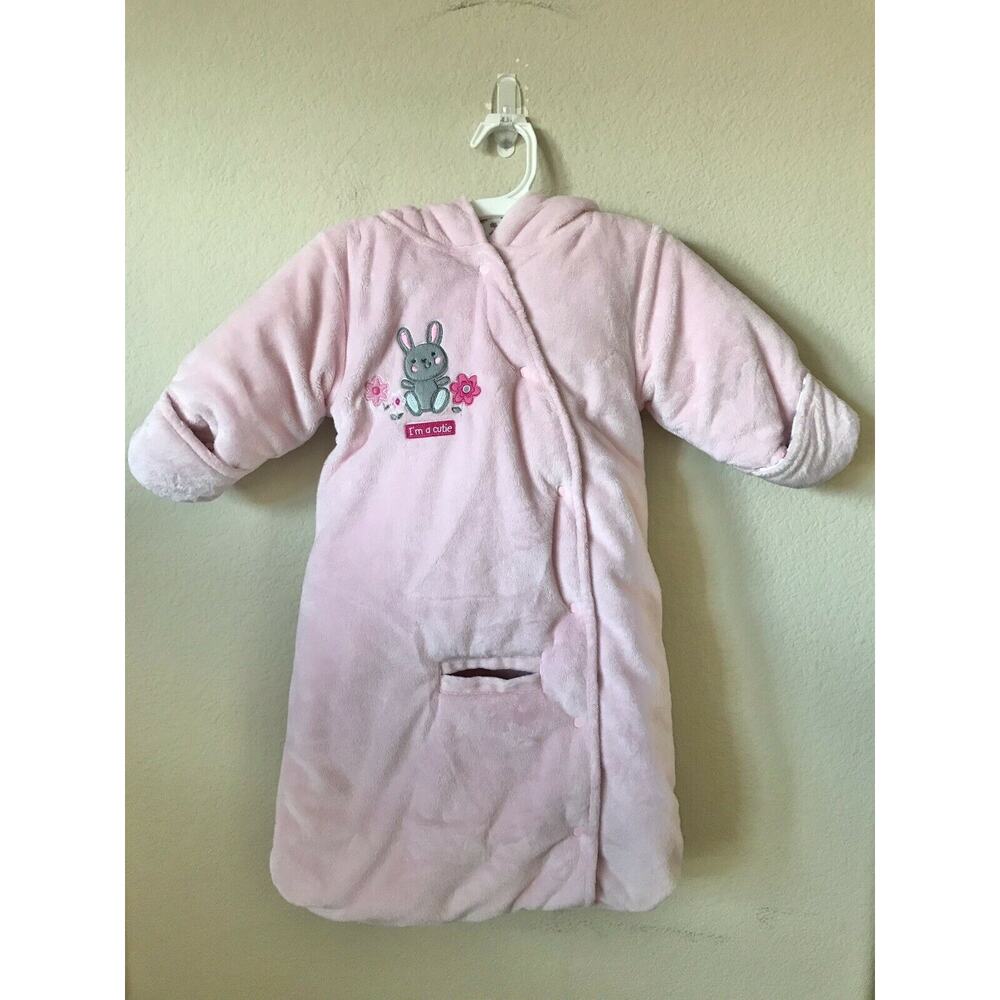 Carter's Pink Floral Plush Hooded Baby Girl Carbag Winter Pram Bag Bunting 6-9 M